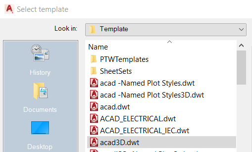 Selecting the acad3D.dwt template