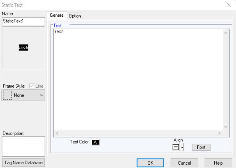 The Static Text dialog for the custom function key label in the C-more Micro programming software