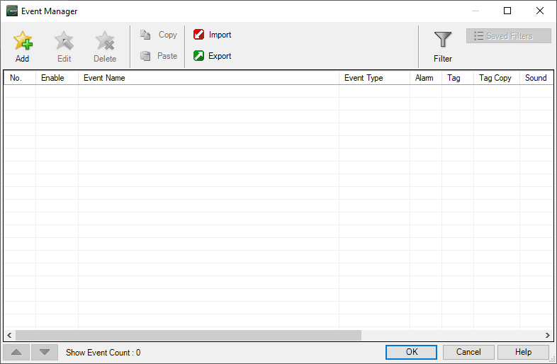 Event Manager dialog in C-more Programming Software