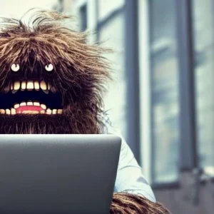 frustrated monster on a laptop computer