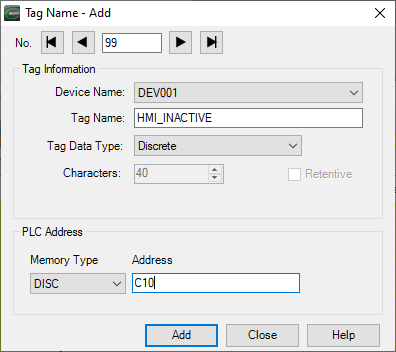 Tag Name - Add dialog in C-more Programming Software