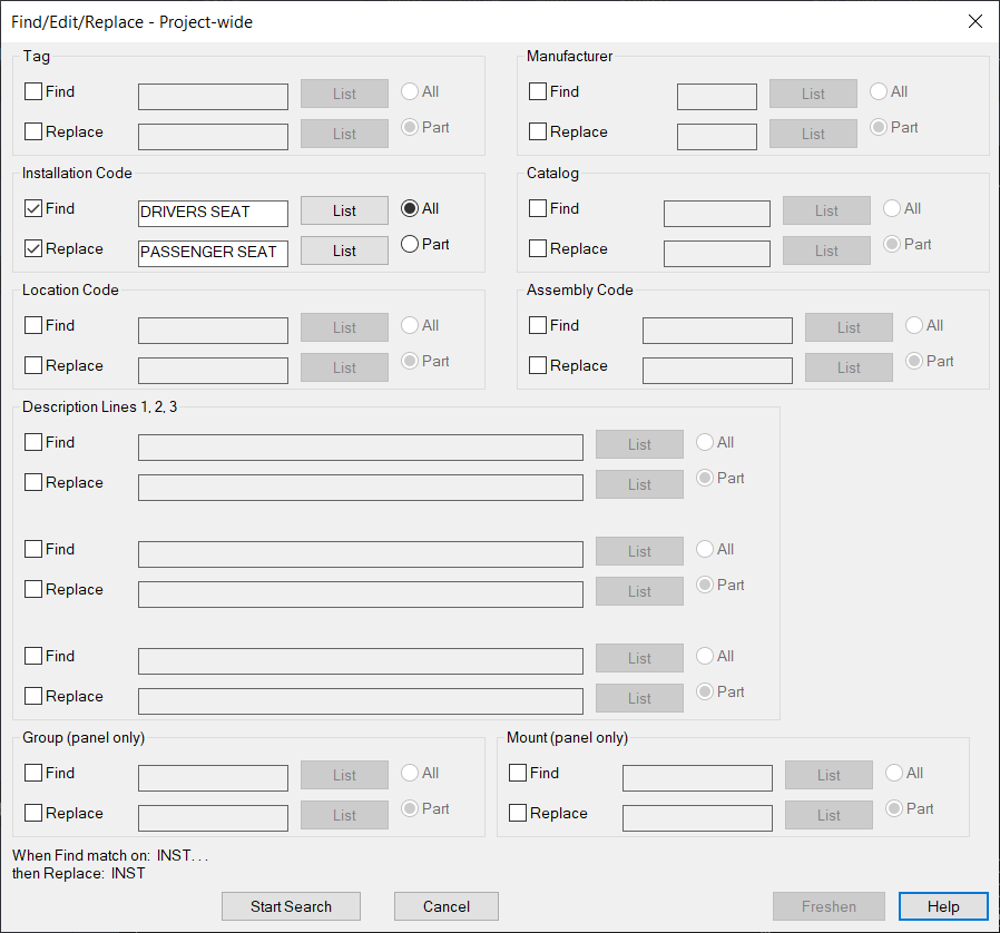 Find/Edit/Replace Component Text dialog